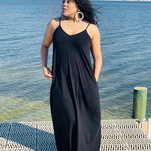 BLACK V Neck Maxi With Pockets, Sizes S-3XL PLUS